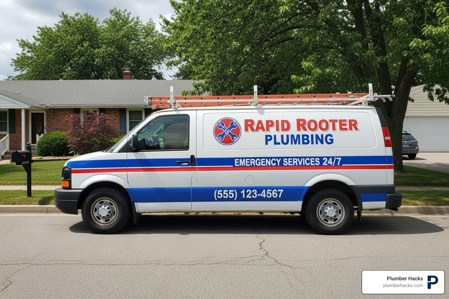 Plumber's van with "24/7 Emergency Service" - Local plumbing Columbus