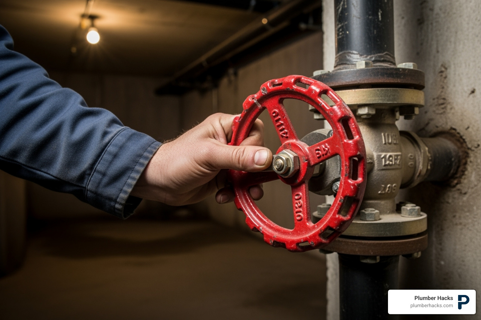 hand turning main water shut-off valve - 24 hour plumbing repair near me