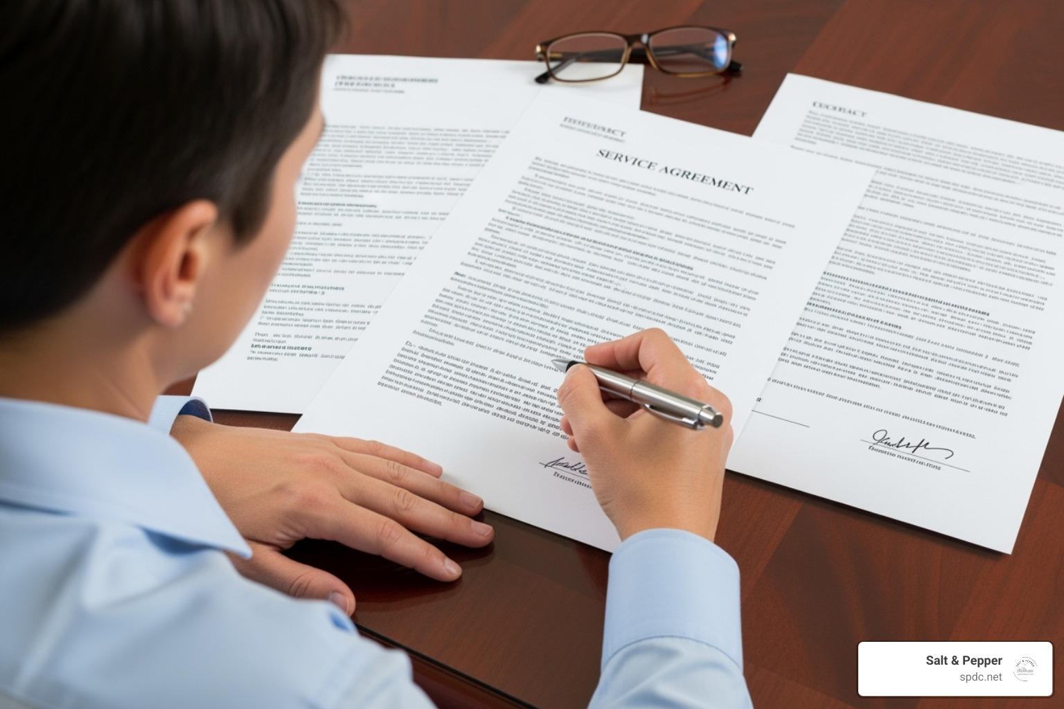 A person carefully reviewing a detailed contract with a pen - finding a builder to renovate A person carefully reviewing a detailed contract with a pen - finding a builder to renovate