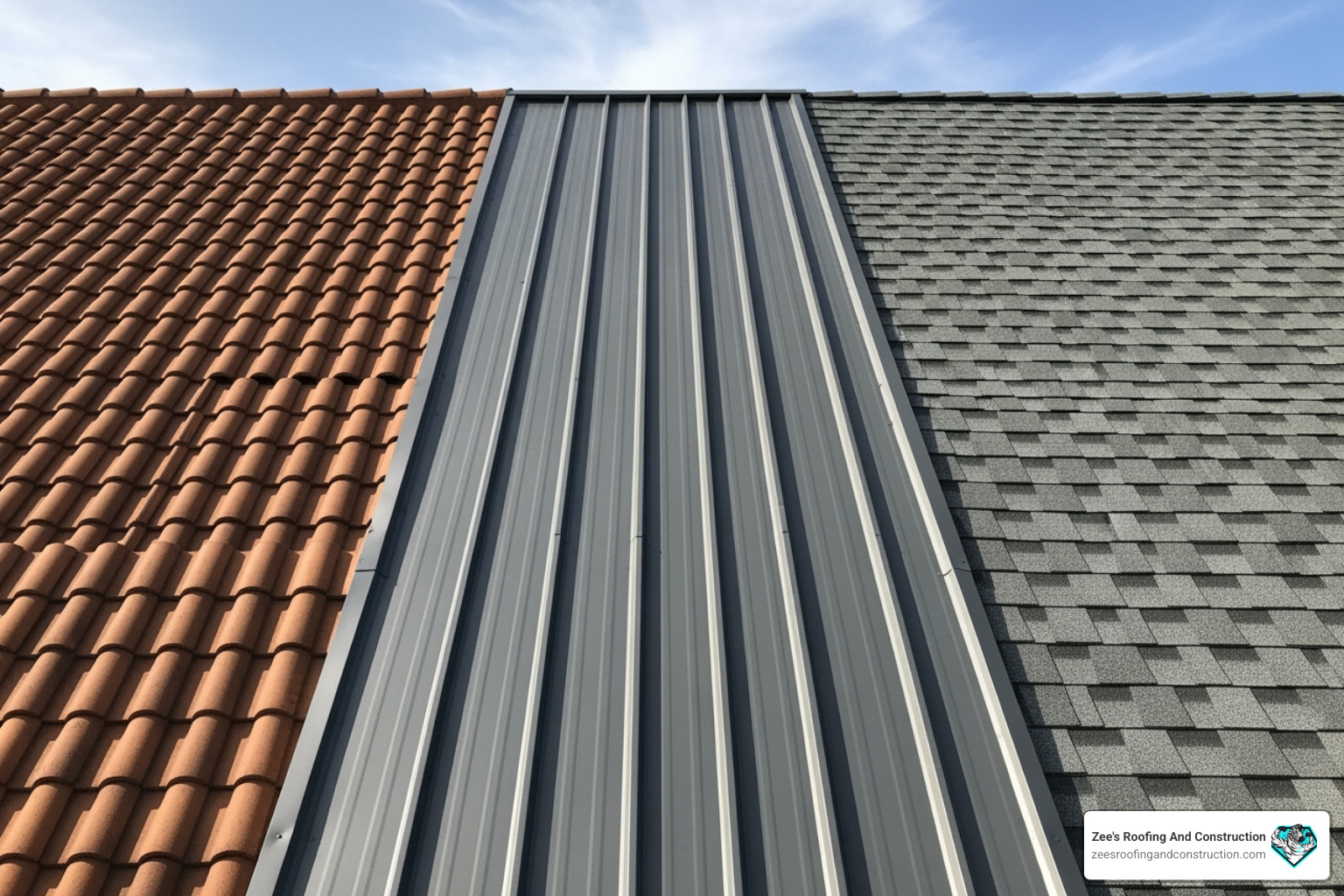 showcasing tile, metal, and shingle roofing options side-by-side - florida roofer