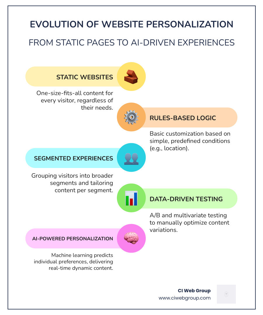 evolution from static websites to AI-personalized experiences - ai-powered website personalization with webflow infographic infographic-line-5-steps-colors