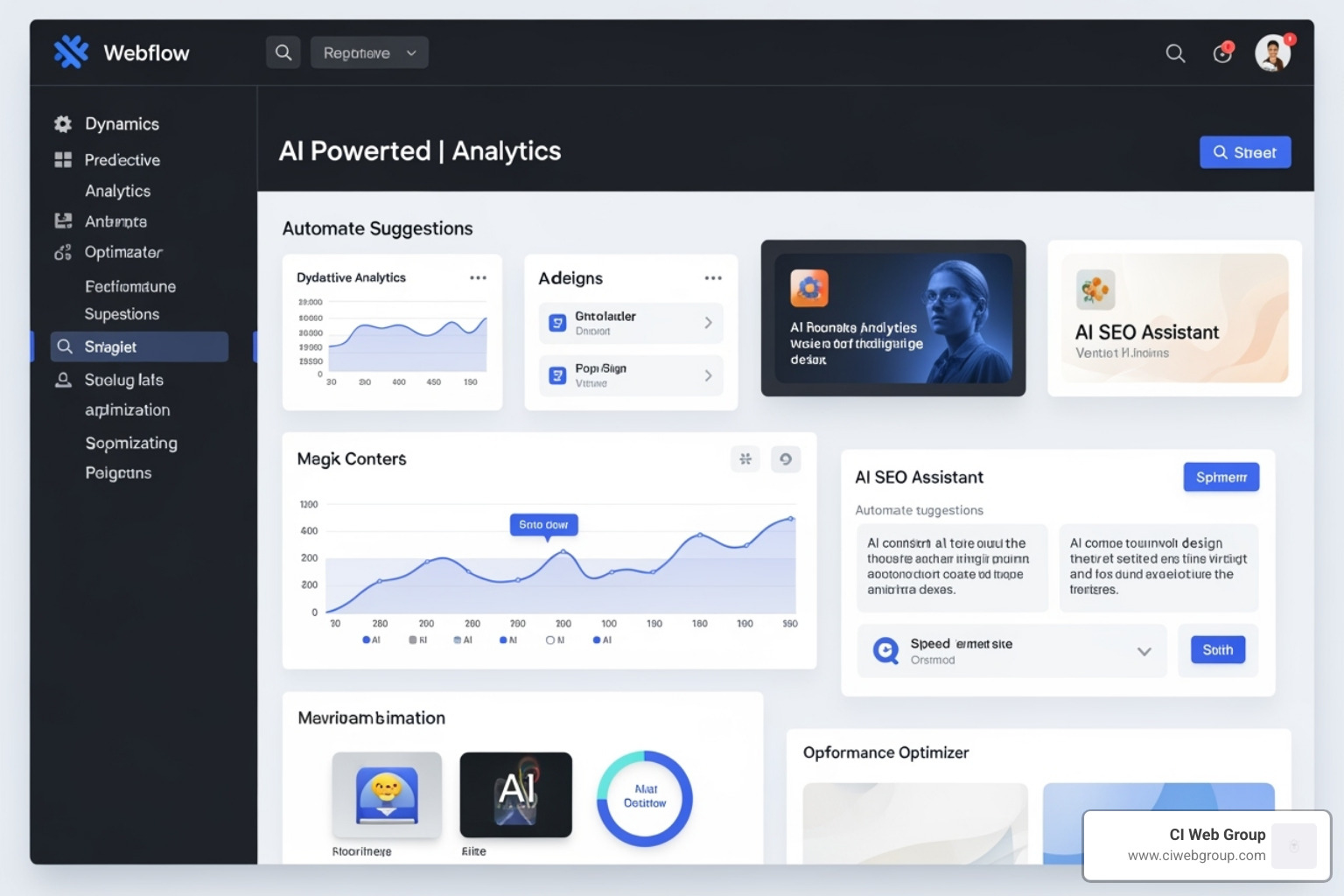 Webflow dashboard with AI features highlighted - ai-powered website personalization with webflow