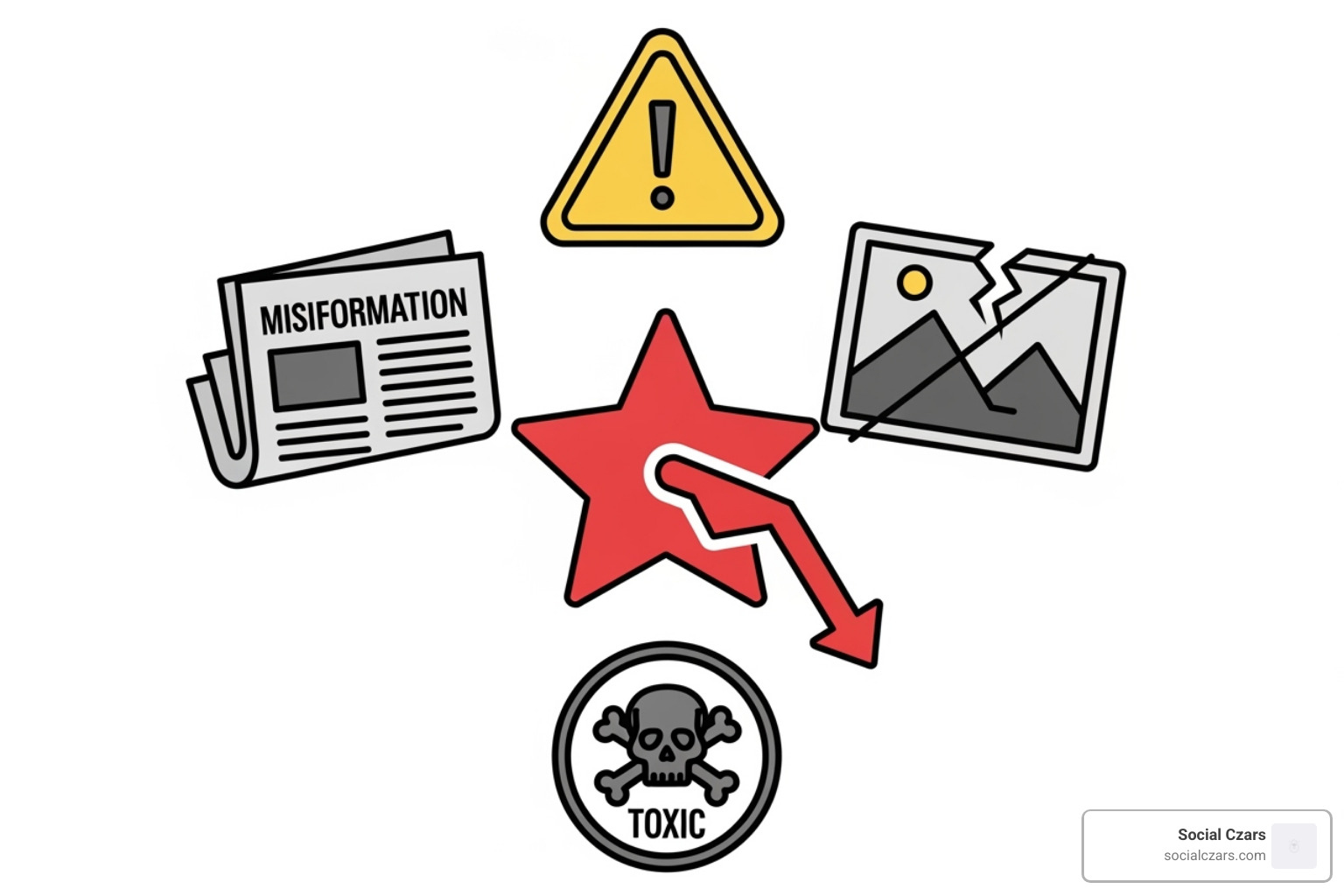different types of negative content icons (review star, newspaper, photo, etc.) - negative content removal services