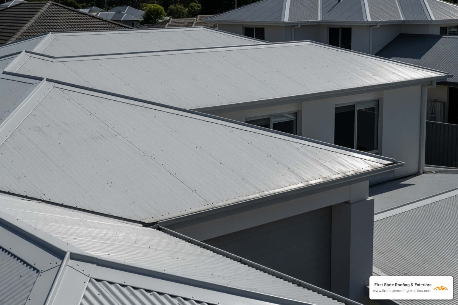 A clean, well-maintained fibreglass roof on a home, showing no signs of wear or debris, with sunlight reflecting off its smooth, seamless surface. - fibreglass roofers near me