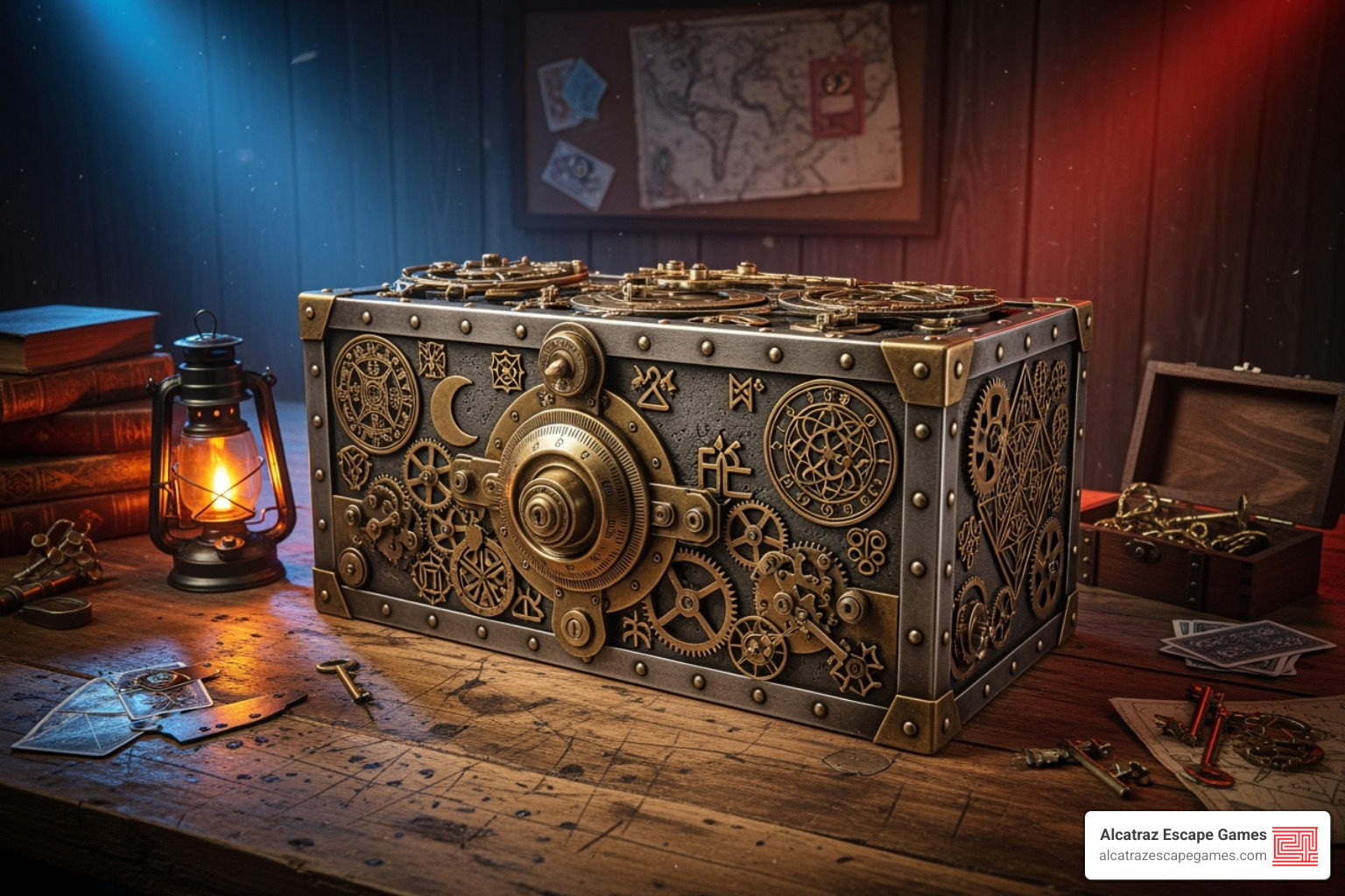 complex lockbox with cryptic symbols in an escape room - escape from the zombies complex lockbox with cryptic symbols in an escape room - escape from the zombies