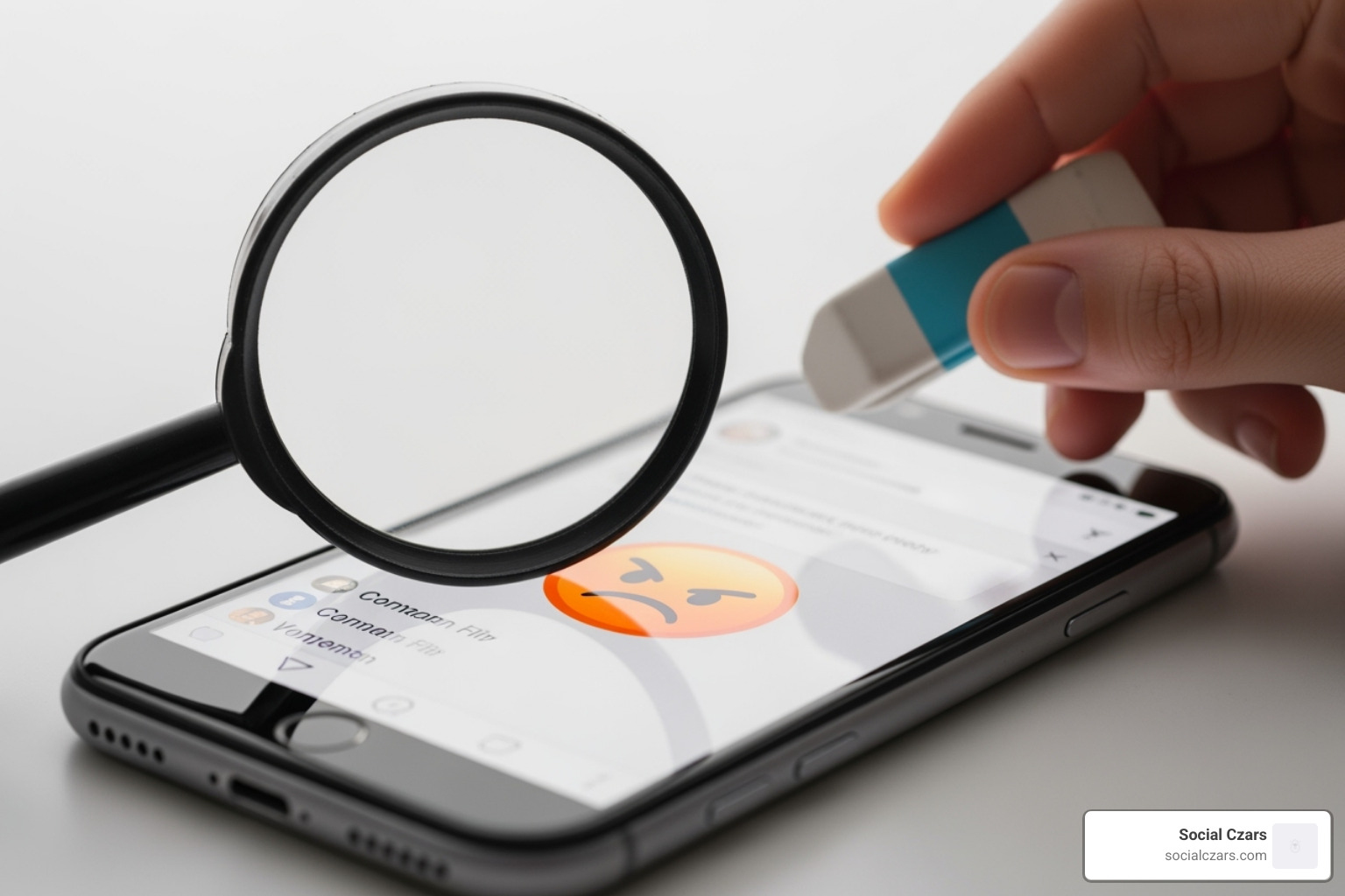 magnifying glass over a computer screen highlighting a defamatory comment - remove defamatory content magnifying glass over a computer screen highlighting a defamatory comment - remove defamatory content
