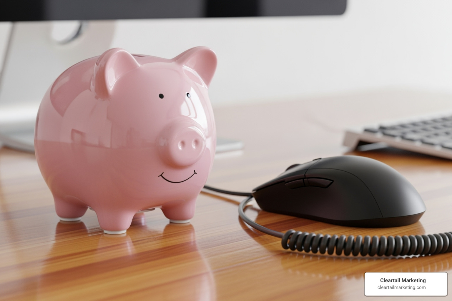 piggy bank next to a computer mouse - free online advertising websites