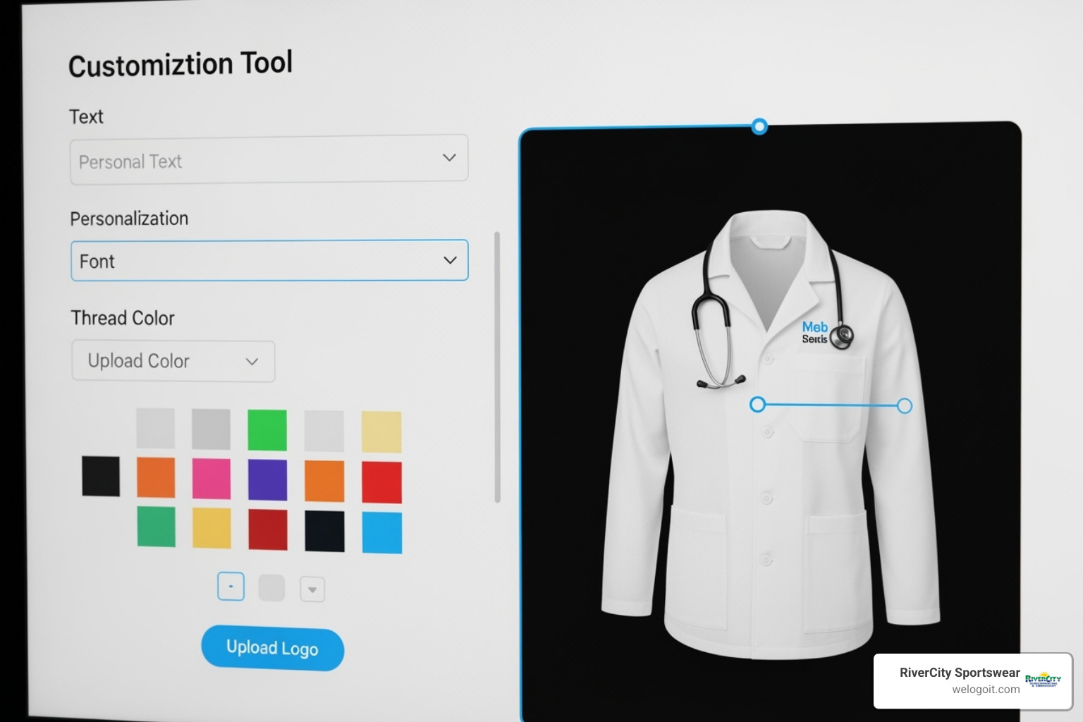 website's online customization tool for a lab jacket - embroidered lab jacket