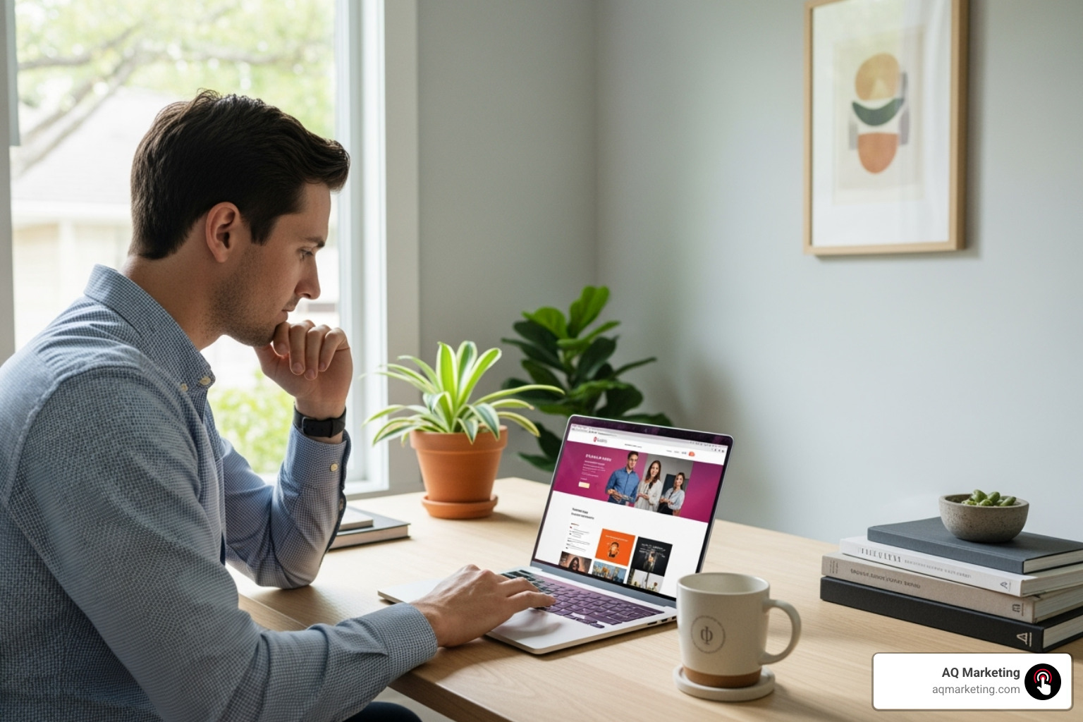 small business owner reviewing their new website on a laptop - service business examples small business owner reviewing their new website on a laptop - service business examples