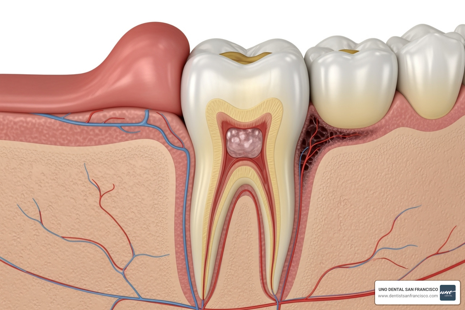 of a diagram showing a dental abscess - urgent dental care SF