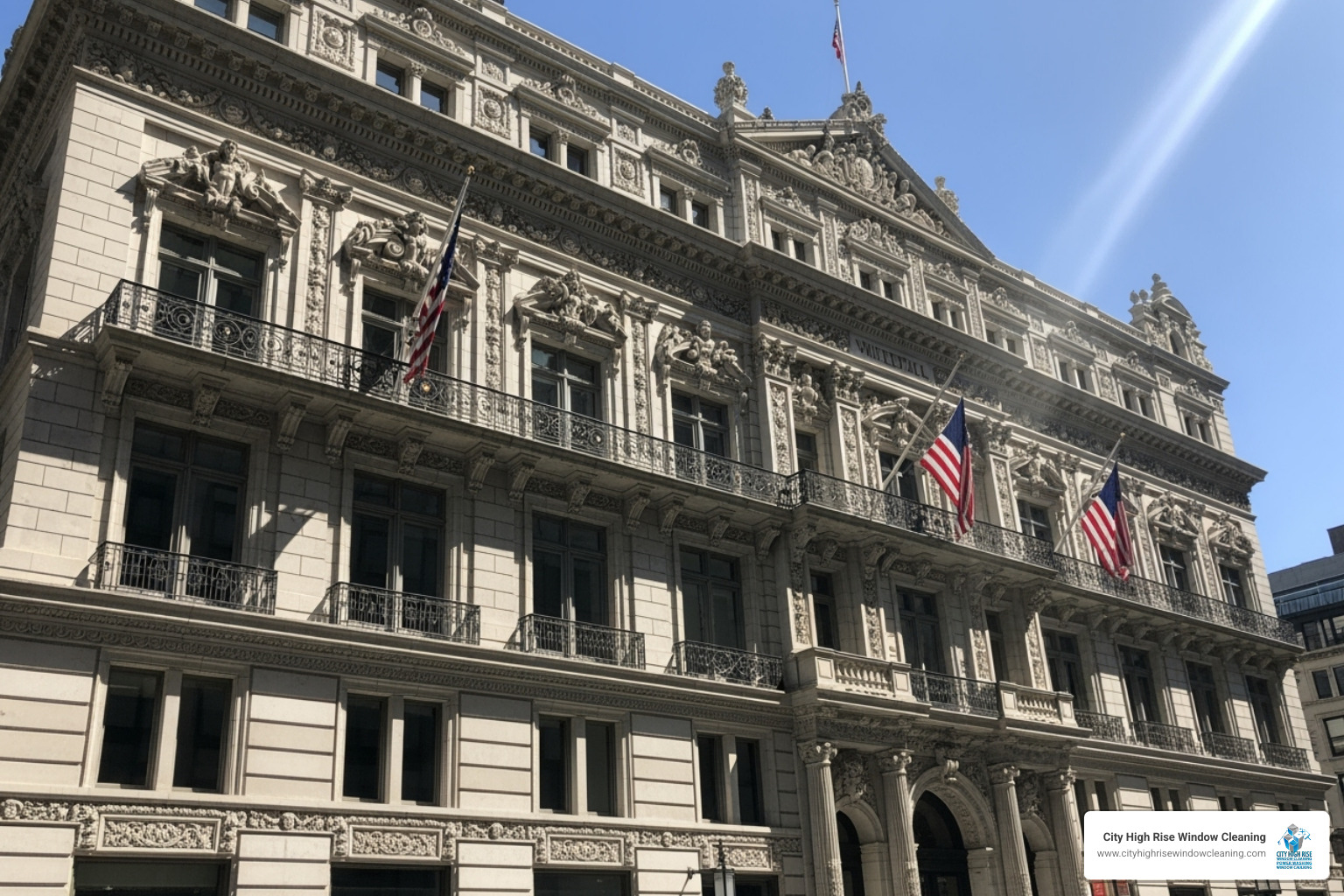 The restored Whitehall Building, highlighting its detailed facade - NYC building restoration The restored Whitehall Building, highlighting its detailed facade - NYC building restoration