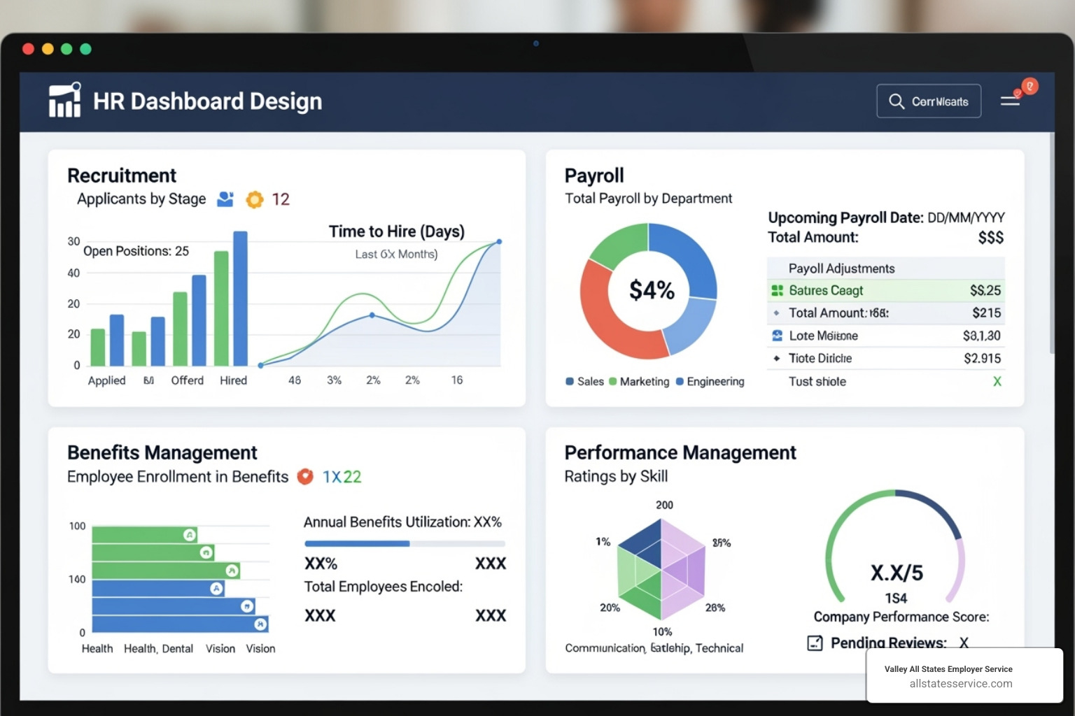 unified HR dashboard on a computer screen showing different integrated modules - Streamline HR processes unified HR dashboard on a computer screen showing different integrated modules - Streamline HR processes