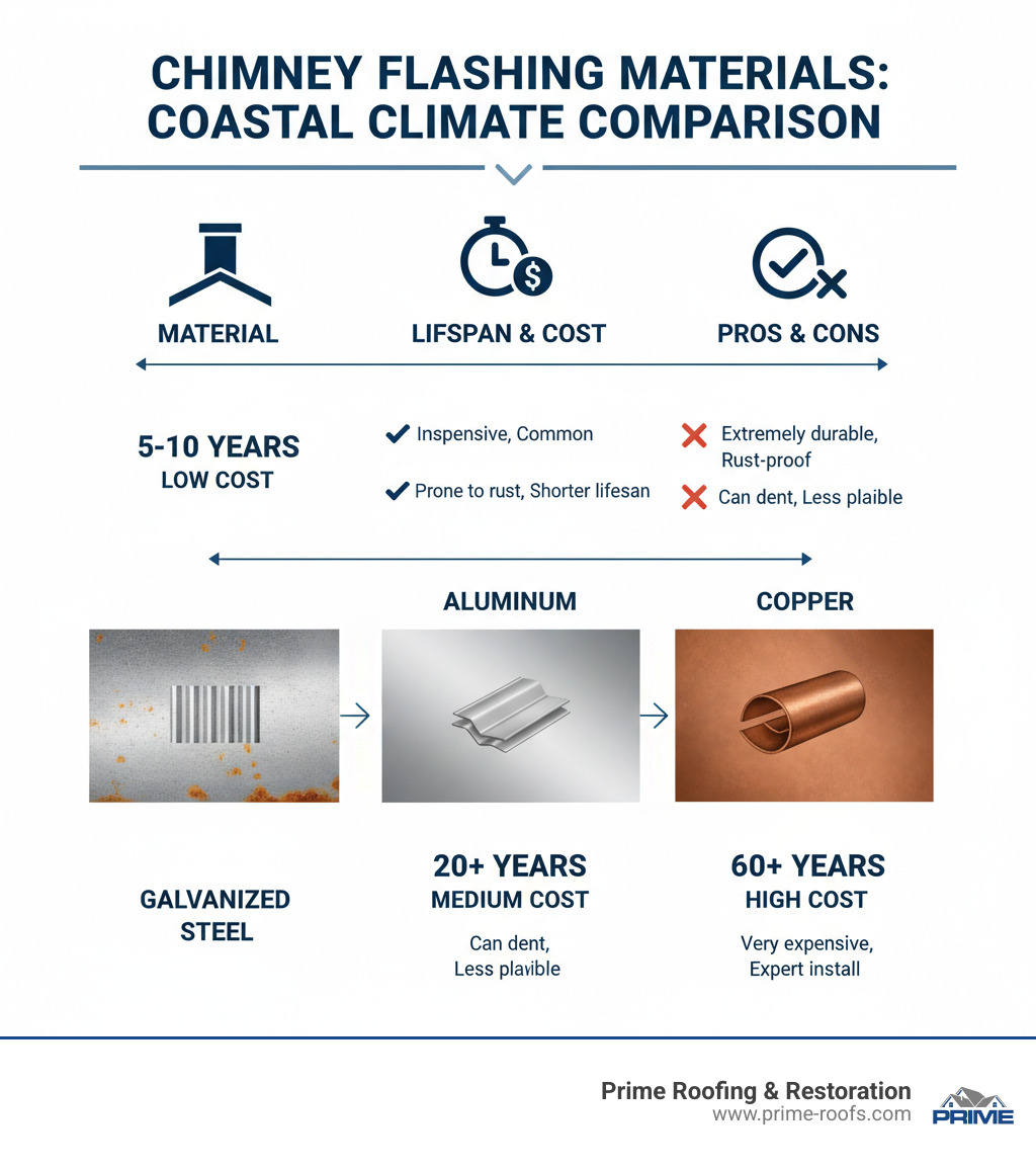 Table comparing chimney flashing materials - Chimney flashing repair Orange infographic Table comparing chimney flashing materials - Chimney flashing repair Orange infographic
