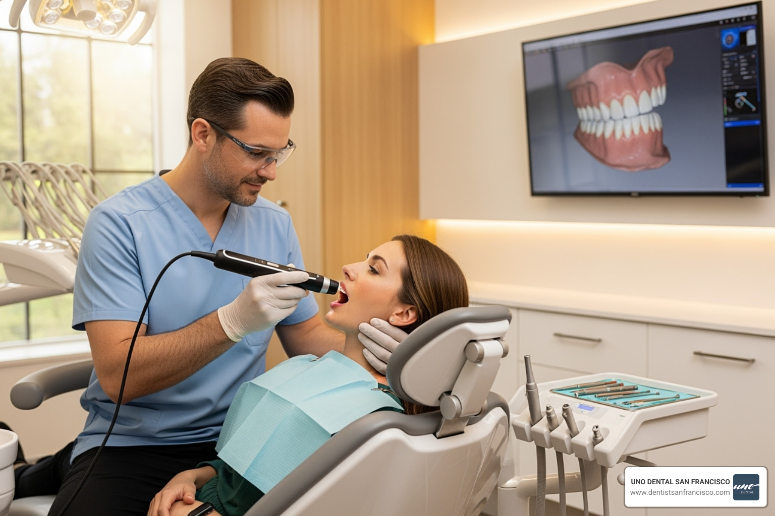 Image of a dentist using a digital scanner for impressions - San Francisco dental bridges