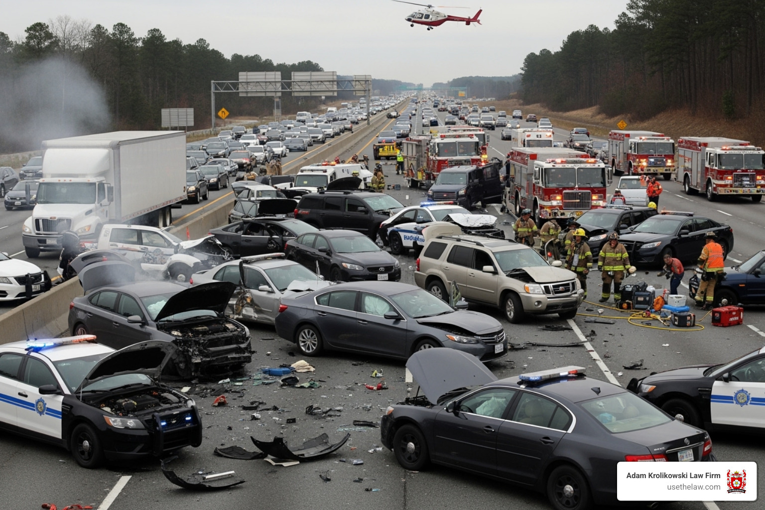 A multi-car pile-up on a highway - Car accident lawsuit attorney A multi-car pile-up on a highway - Car accident lawsuit attorney