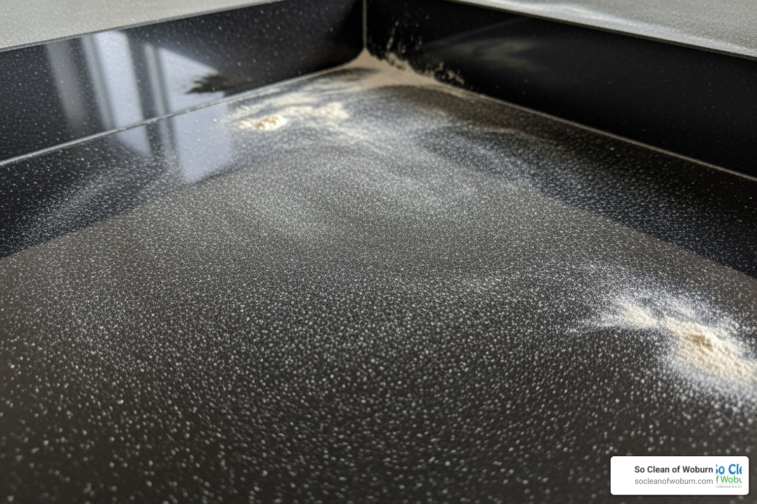 fine construction dust coating a dark countertop or windowsill - post construction clean