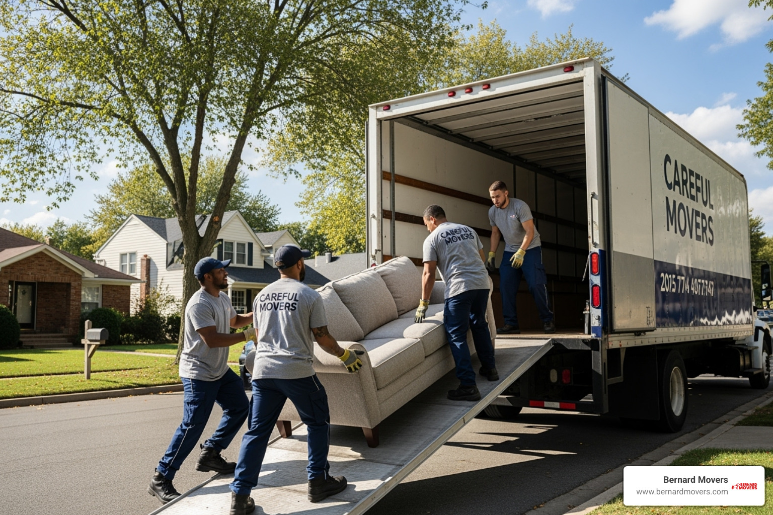 Bernard Movers crew loading heavy furniture onto a truck - residential moving services