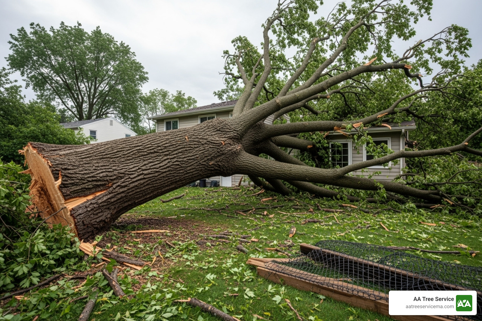 homeowner taking photos of fallen tree from safe distance - 24 hour tree service