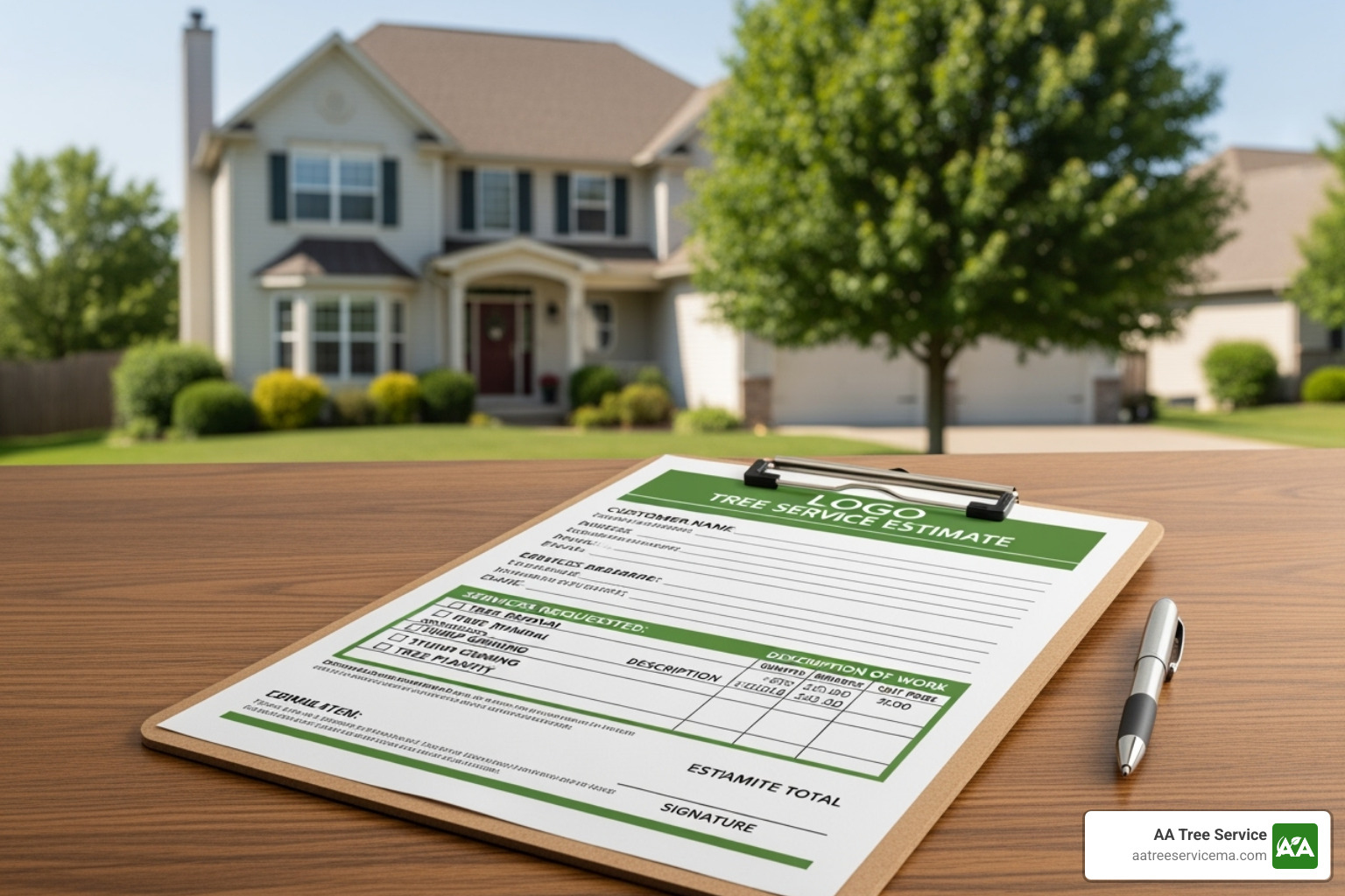 tree care expert providing a quote to a homeowner - tree service woburn ma