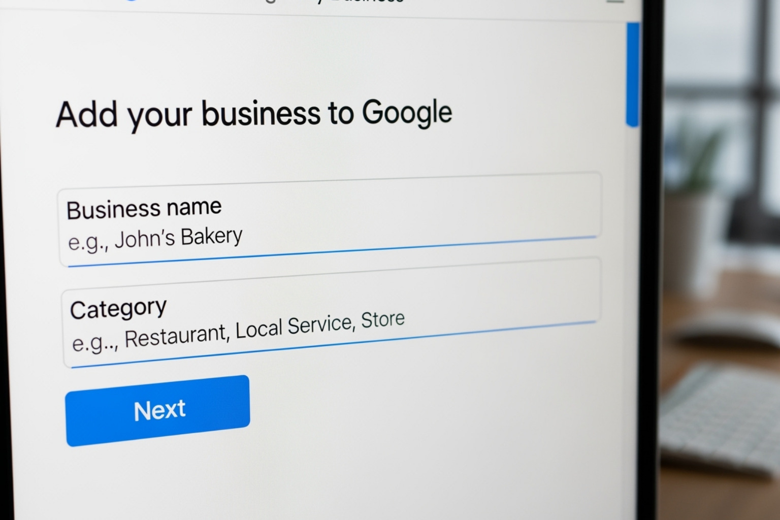 Add your business to Google screen - add a business to my google business manager