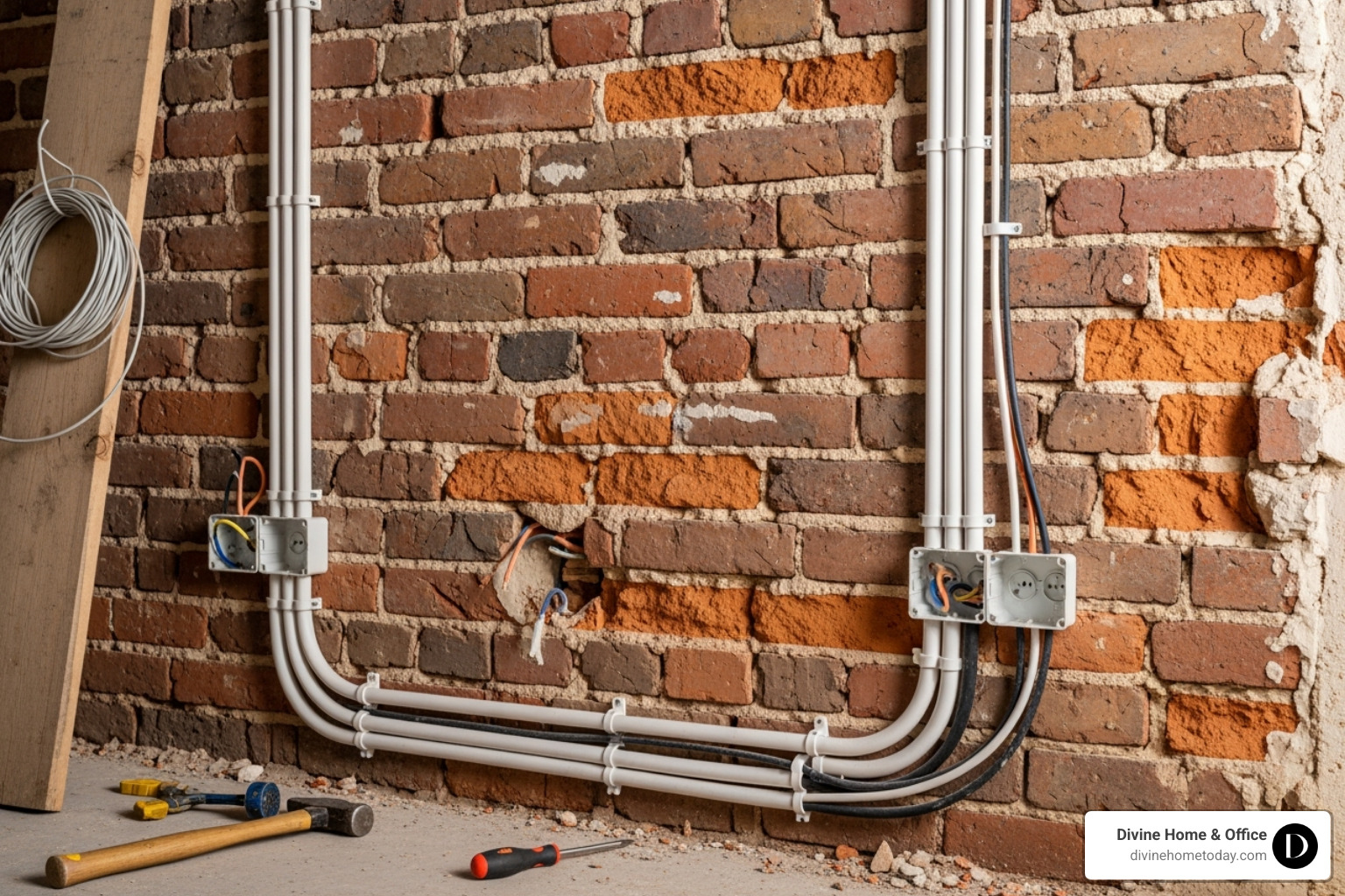exposed old brick wall next to new wiring during a renovation - Historic home renovation Denver exposed old brick wall next to new wiring during a renovation - Historic home renovation Denver
