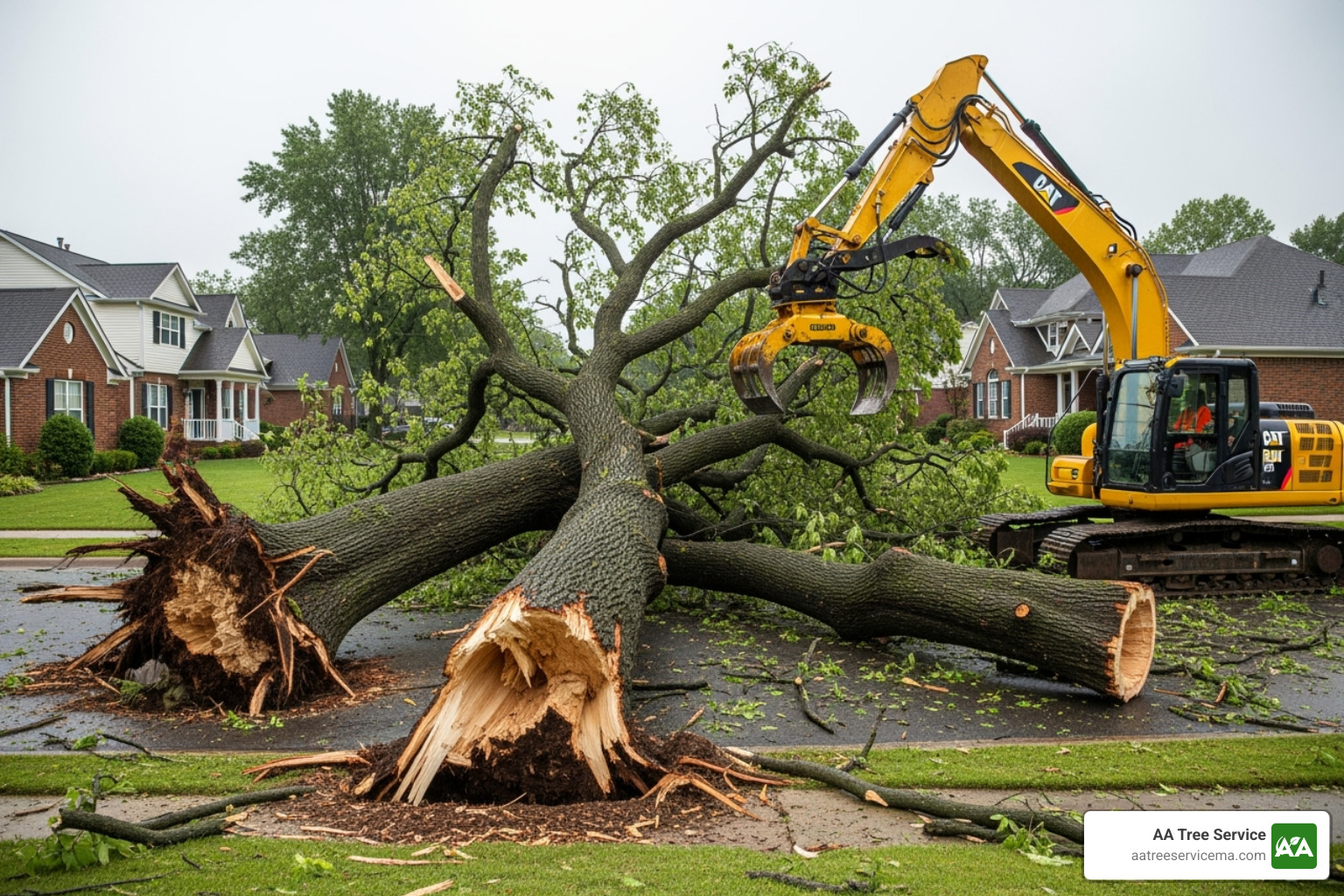 A tree service crew clearing a large fallen tree after a storm - tree service winchester ma