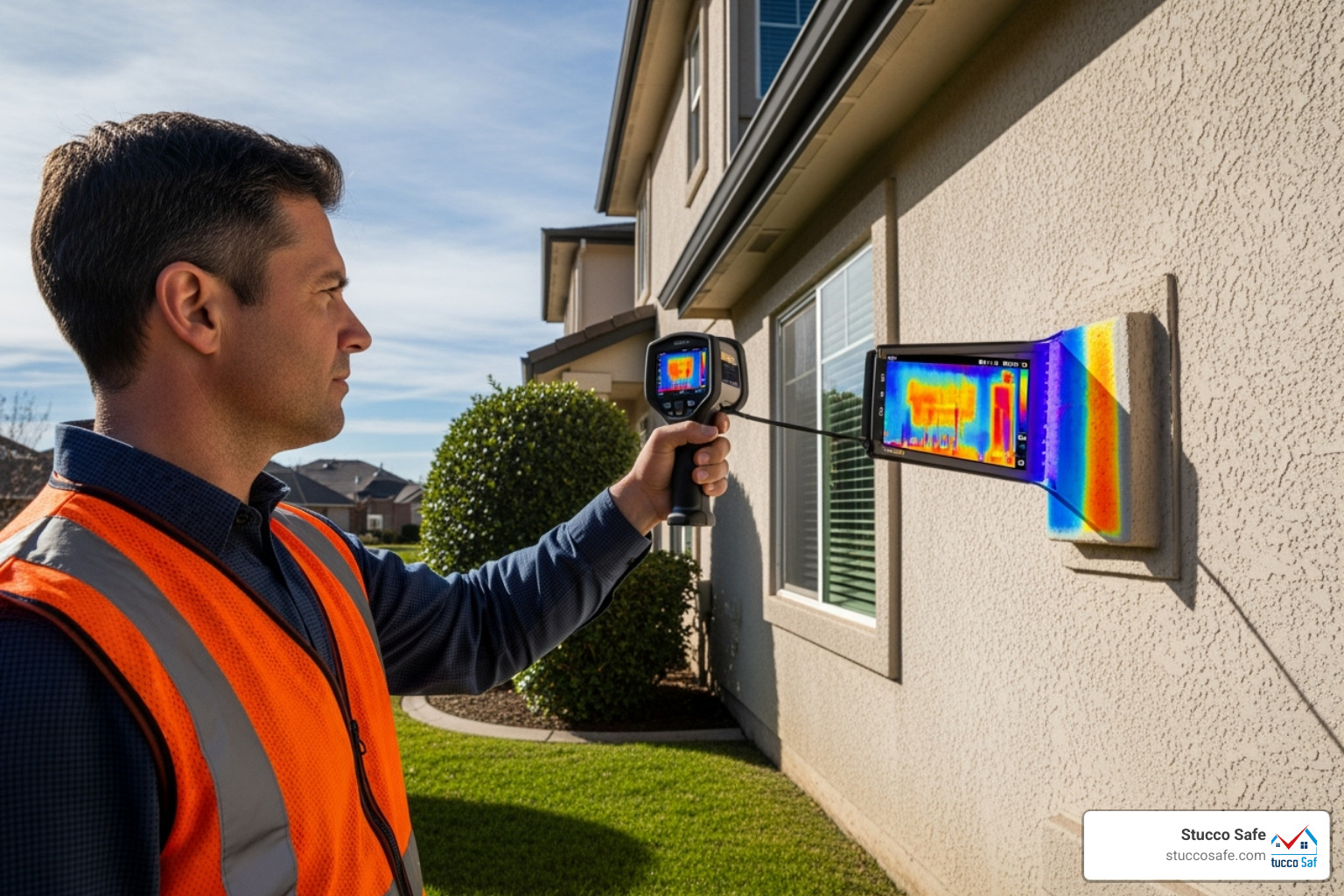 inspector using infrared camera - stucco inspection Chester County