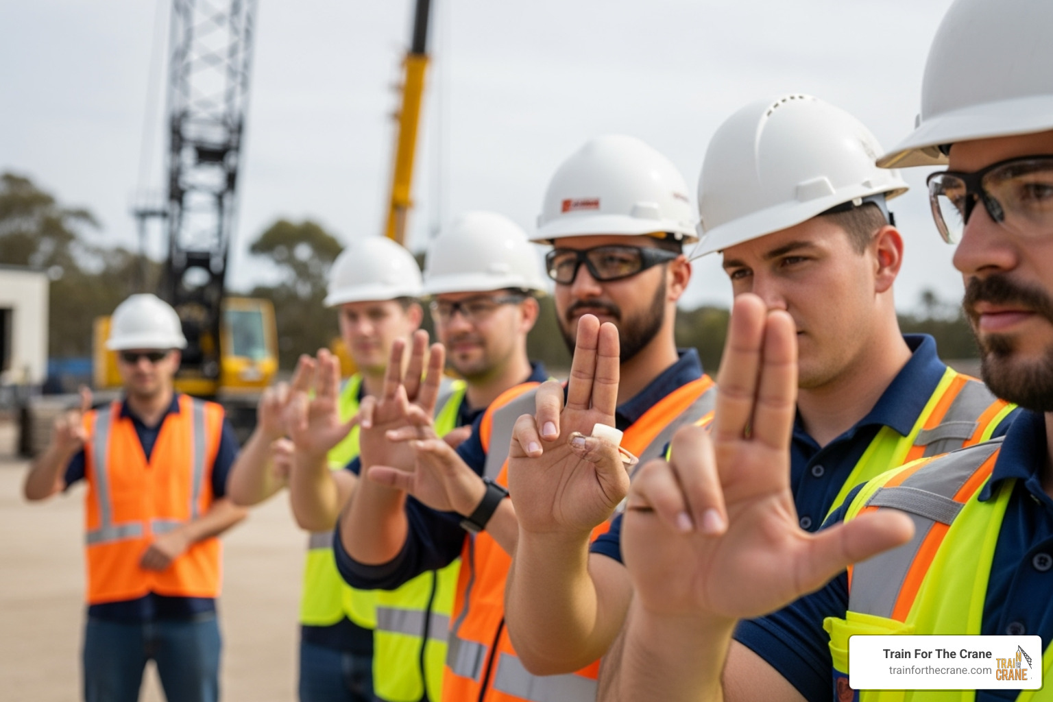 Image of signal persons practicing hand signals during a training session - certified signal person