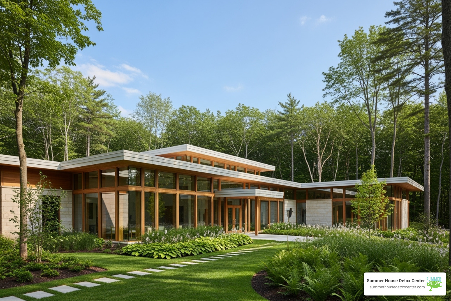 The serene exterior of a professional detox facility - how to ease opiate withdrawal symptoms at home The serene exterior of a professional detox facility - how to ease opiate withdrawal symptoms at home