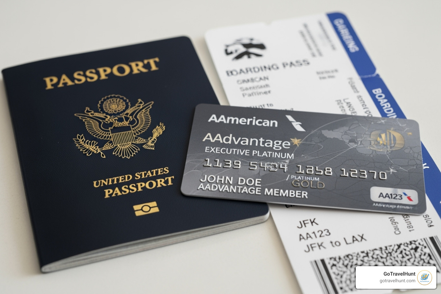 An AAdvantage loyalty card is prominently displayed next to a passport and a boarding pass, symbolizing the integration of travel and loyalty rewards. - american airlines vacations An AAdvantage loyalty card is prominently displayed next to a passport and a boarding pass, symbolizing the integration of travel and loyalty rewards. - american airlines vacations