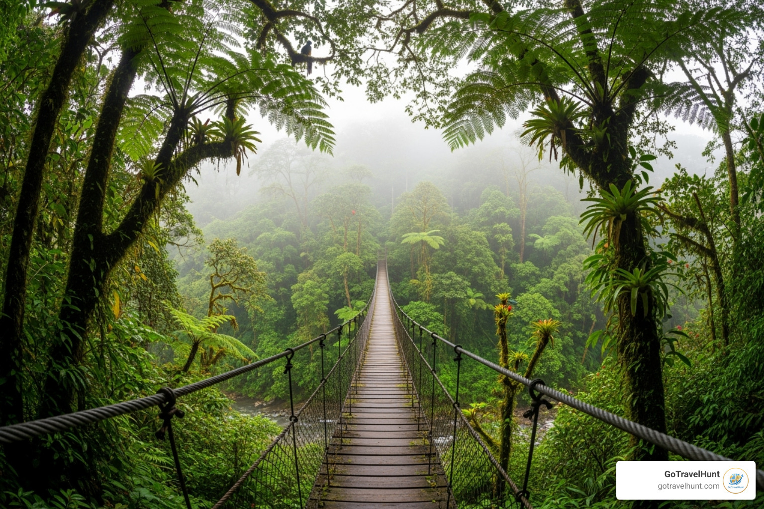 rainforest with a hanging bridge in Costa Rica - best tropical vacation spots