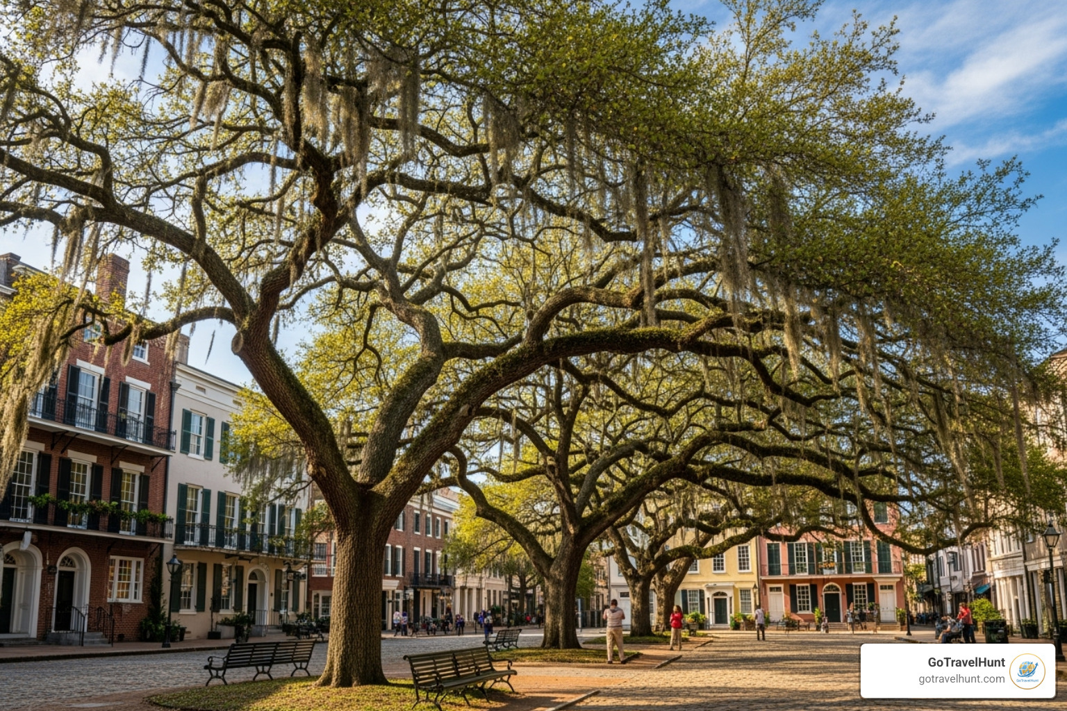 Spanish moss-draped square in Savannah - best vacation cities in the us​