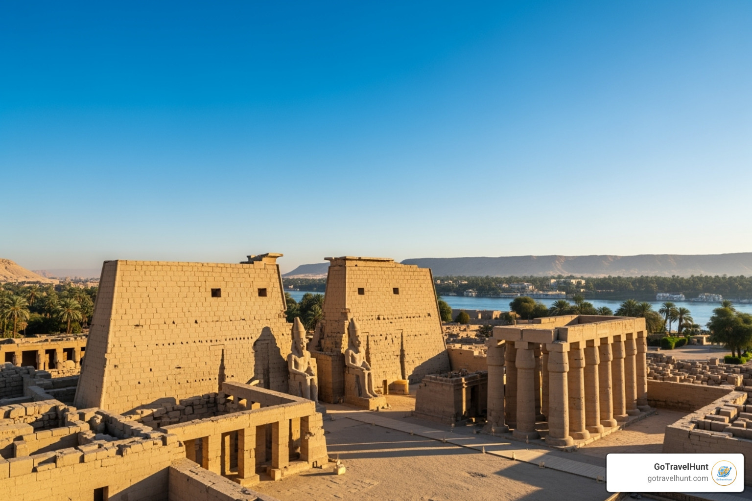 the temples at Luxor with a clear blue sky - best winter vacationsb