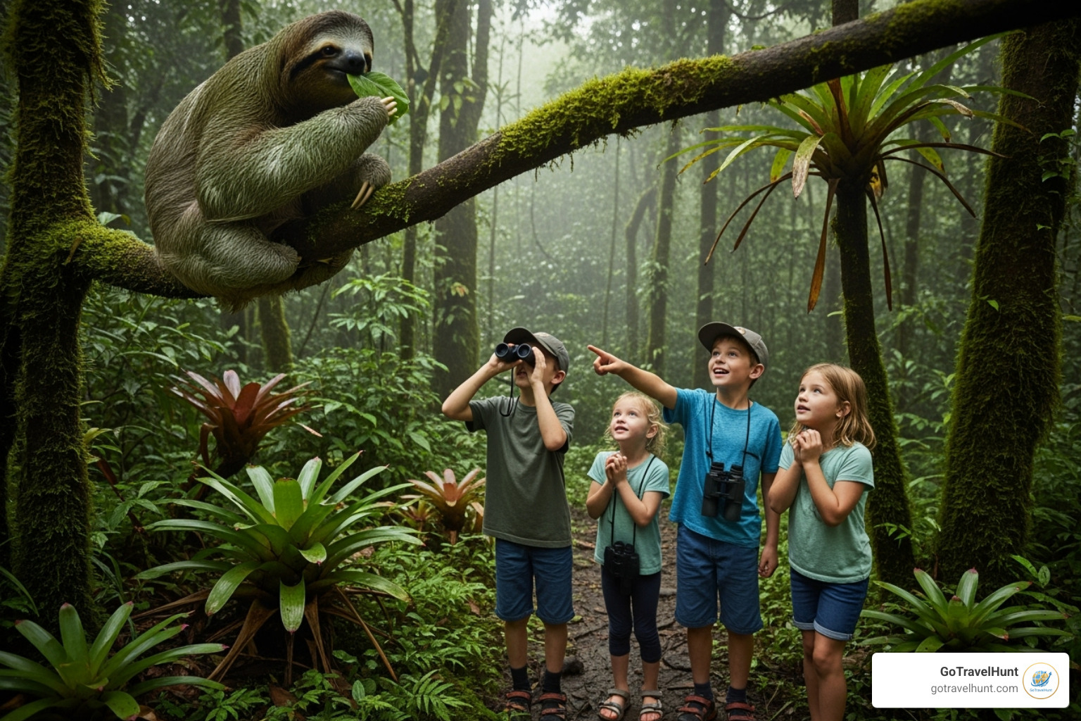 Kids looking at a sloth in Costa Rica - best family vacations spots Kids looking at a sloth in Costa Rica - best family vacations spots