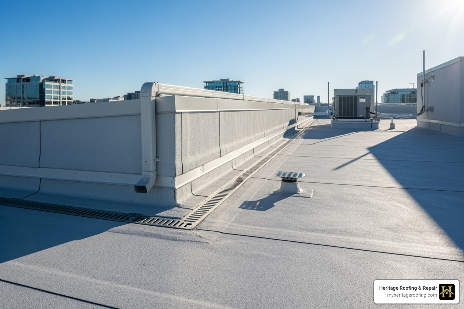 Image of a well-maintained flat roof with a clear drainage system - flat roof replacement Image of a well-maintained flat roof with a clear drainage system - flat roof replacement