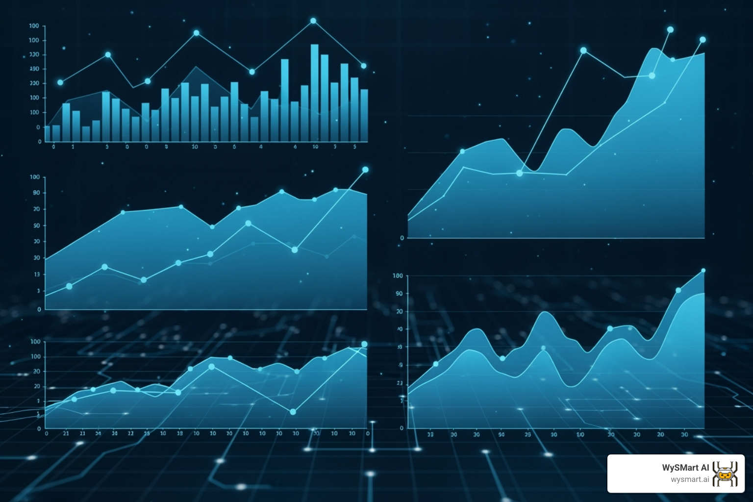 A graph showing upward trends in leads and revenue, with WySMart AI branding - AI-powered lead generation A graph showing upward trends in leads and revenue, with WySMart AI branding - AI-powered lead generation