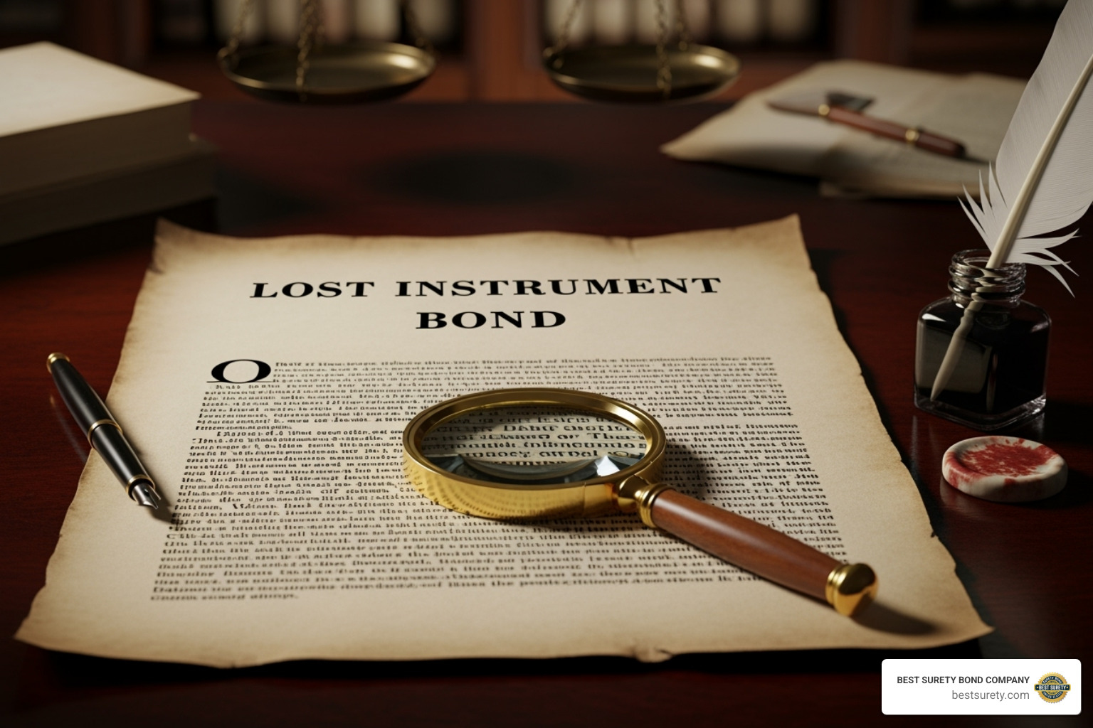 Diagram showing the three parties: Principal, Obligee, and Surety, with arrows indicating the flow of guarantee and indemnity. - Lost instrument bond