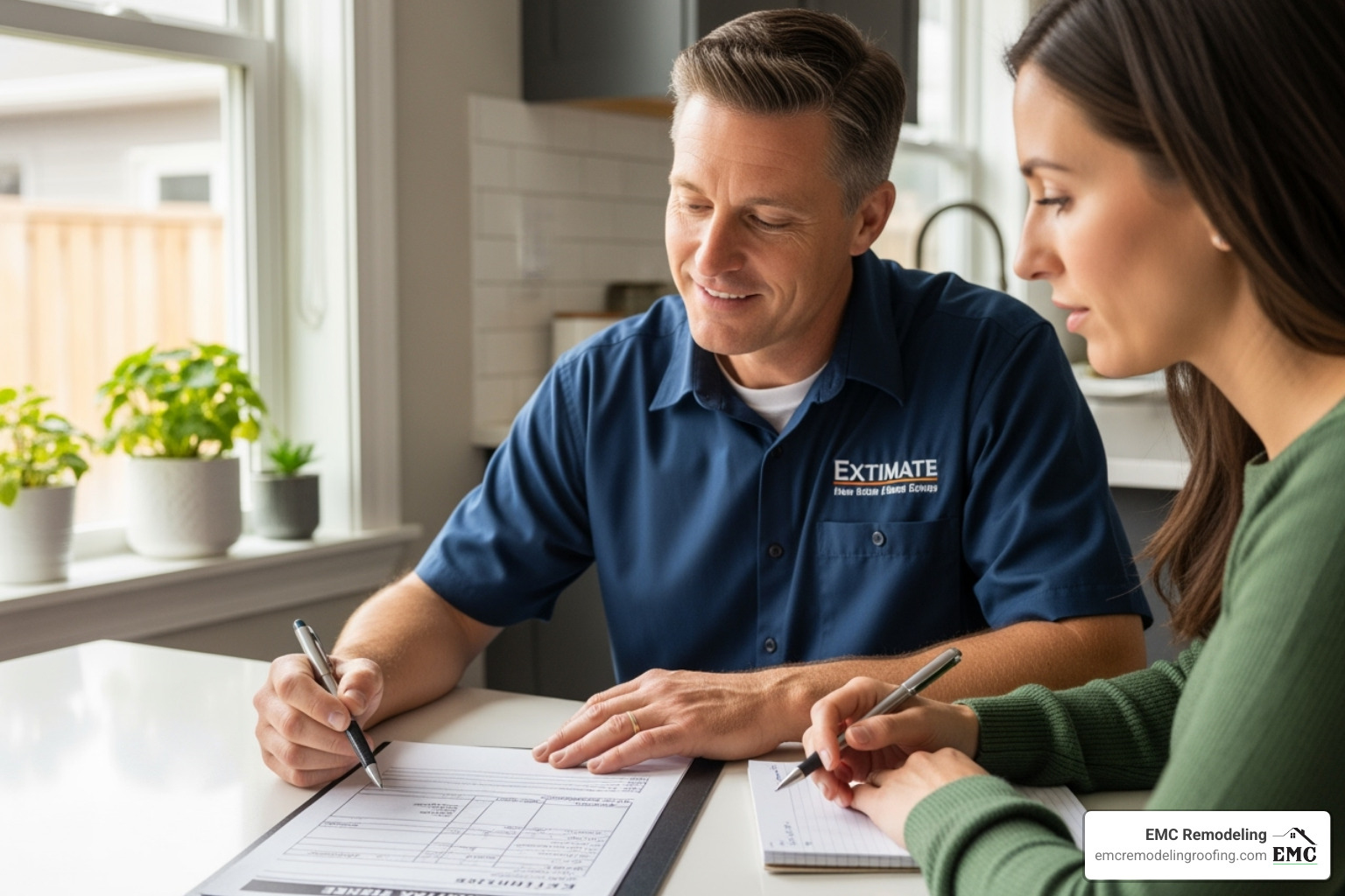 A contractor providing a written estimate to a homeowner - replacement windows cedar park