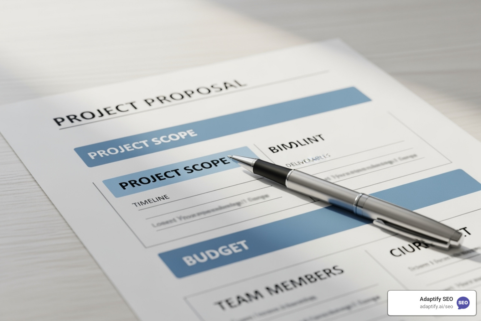 Document template with highlighted sections like "Project Scope" and "Budget" - seo rfp sample