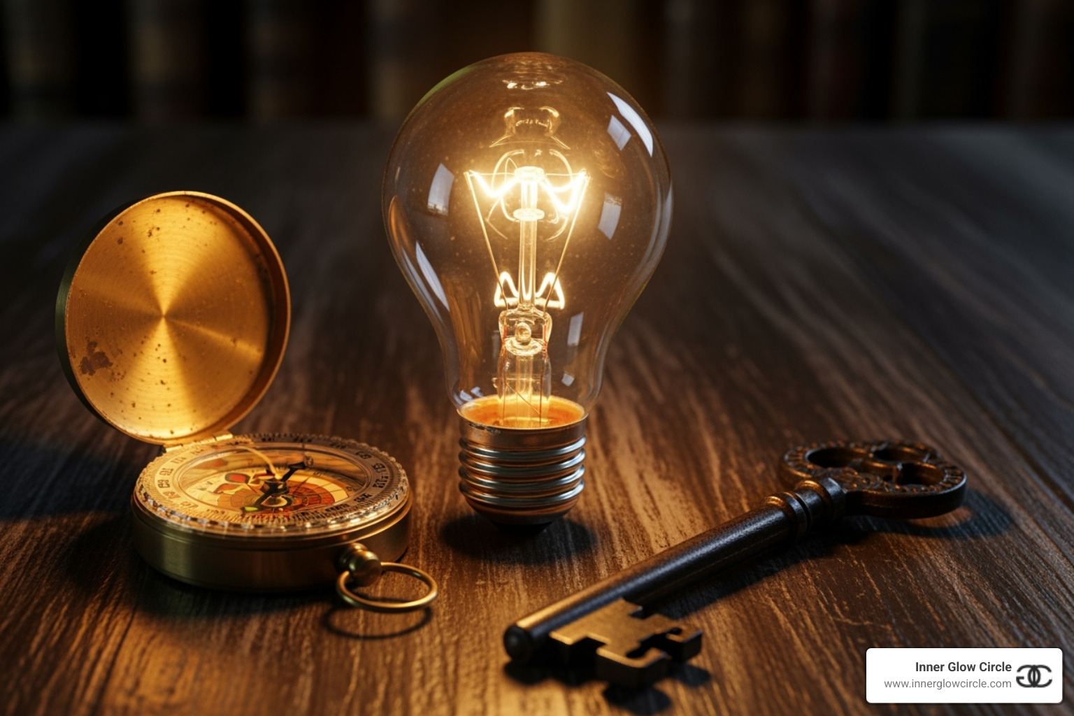 lightbulb, a compass, and a key, symbolizing knowledge, guidance, and unlocking potential - coaching teaching mentoring