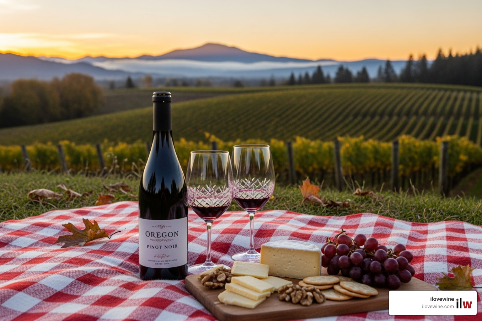 bottle of a well-known Oregon Pinot Noir in a picnic setting - best american pinot noir under 20