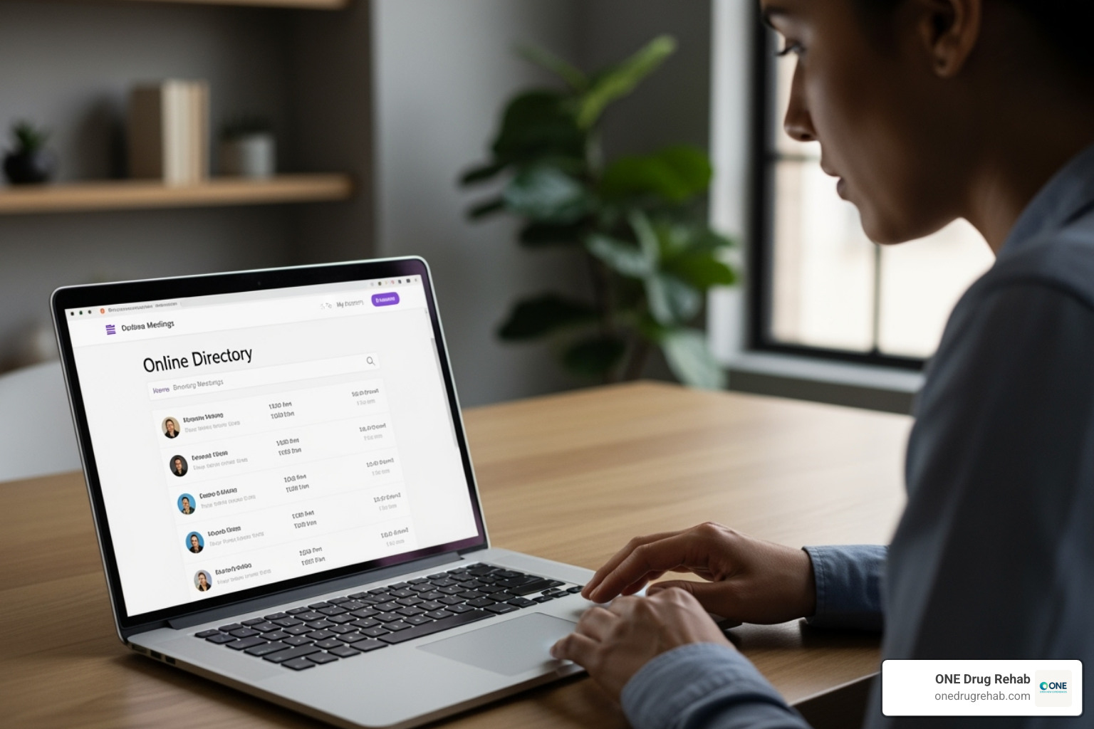 person browsing an online meeting directory on a laptop - 12 step groups online