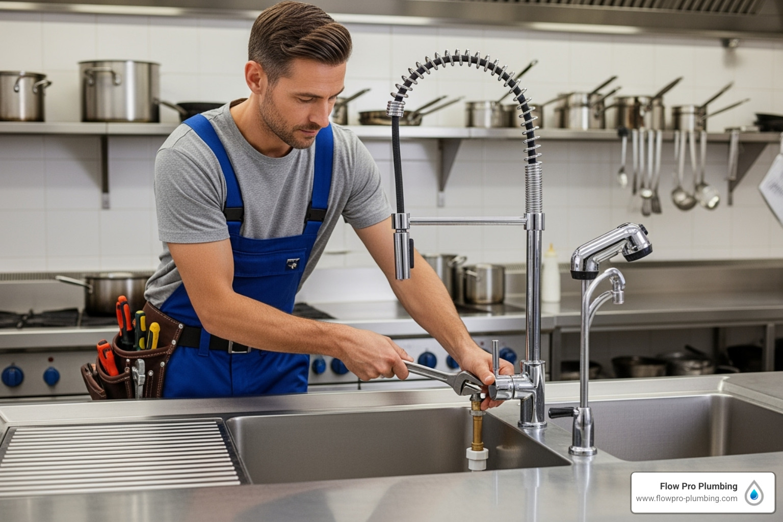 plumber carefully installing a commercial faucet - commercial sink plumbing plumber carefully installing a commercial faucet - commercial sink plumbing