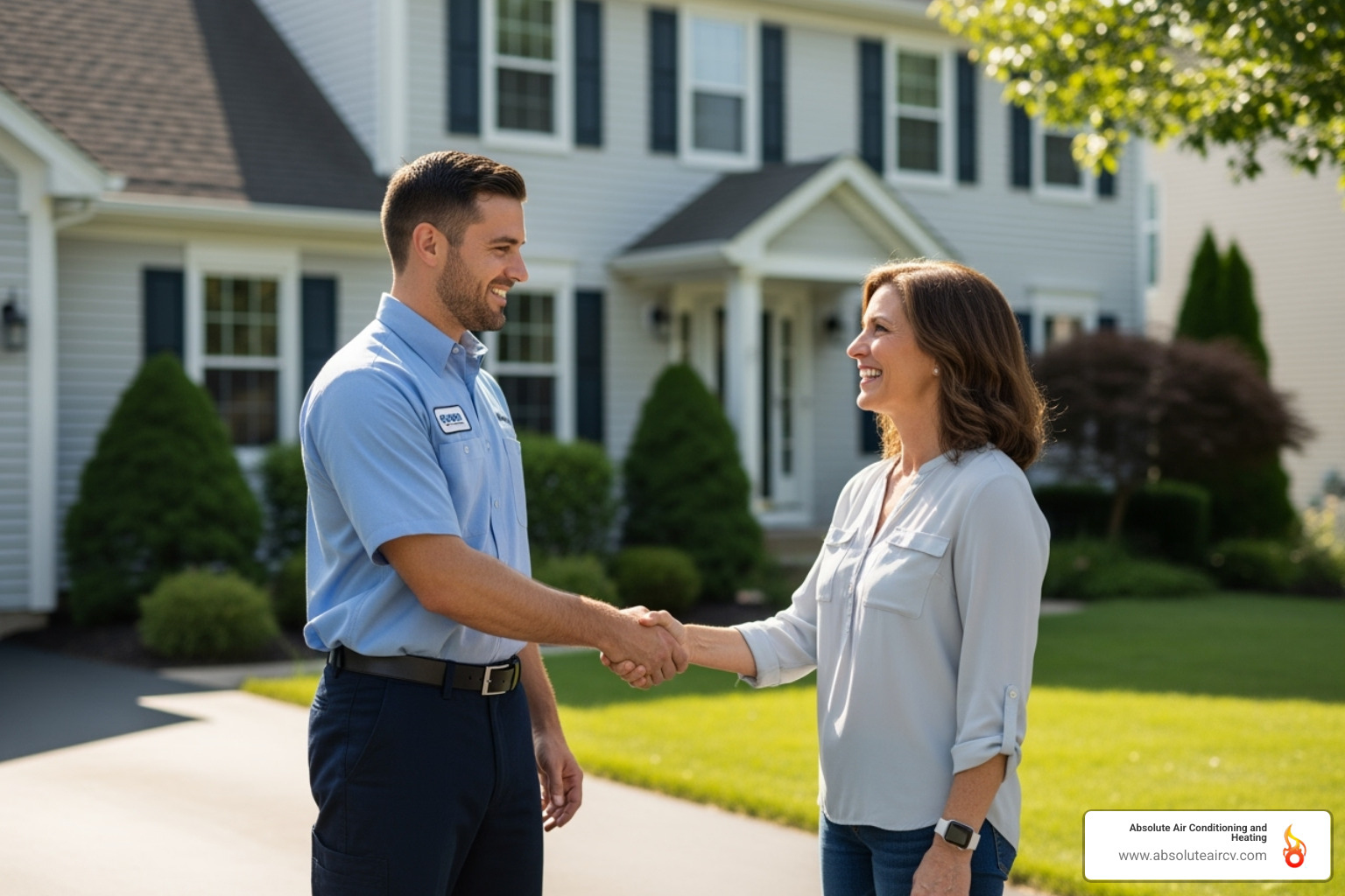A friendly, professional HVAC technician in uniform shaking hands with a satisfied homeowner outside their house - 24 hour ac repair indian wells A friendly, professional HVAC technician in uniform shaking hands with a satisfied homeowner outside their house - 24 hour ac repair indian wells