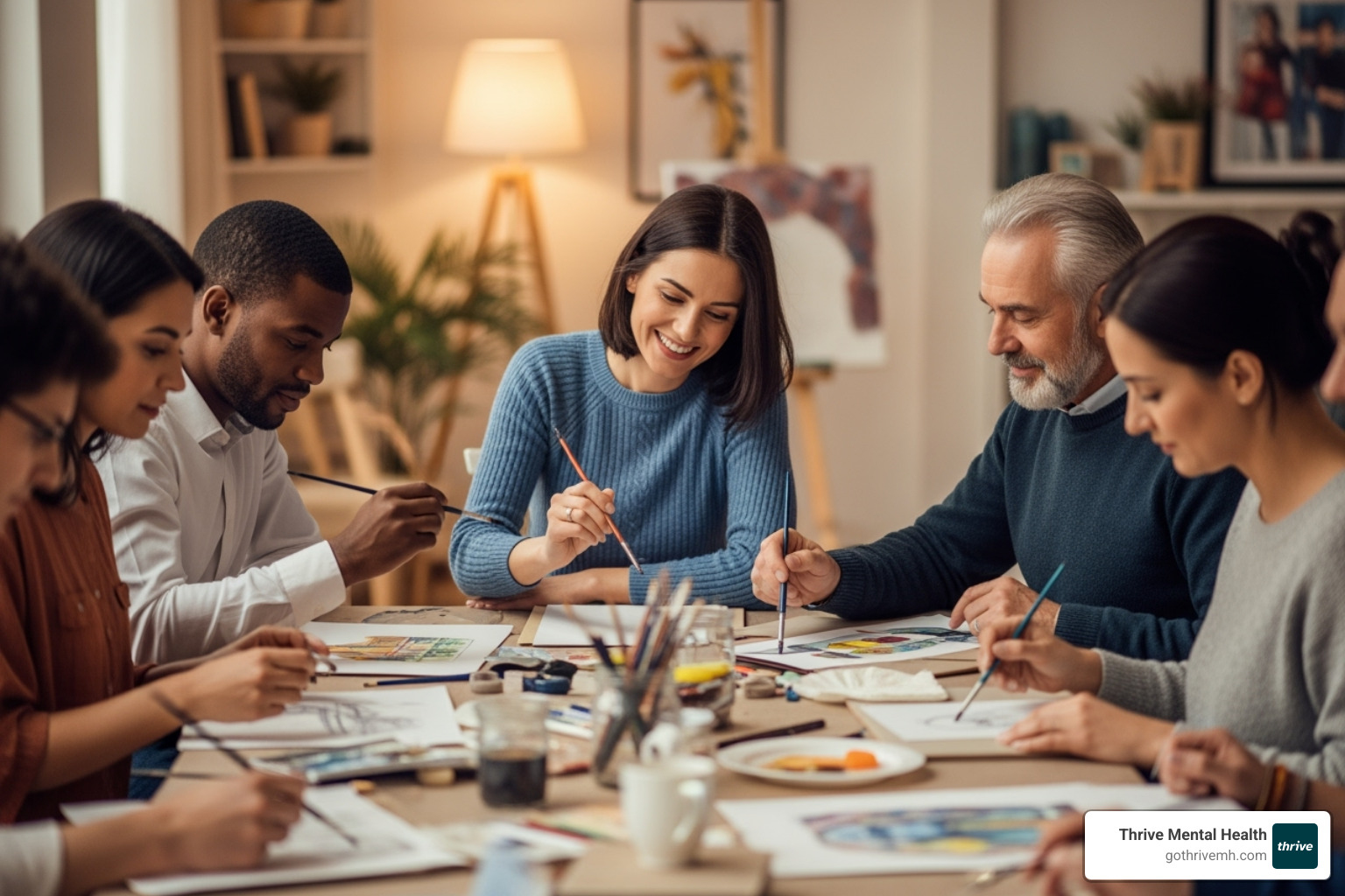 diverse group in a group art therapy session - art therapy and counseling