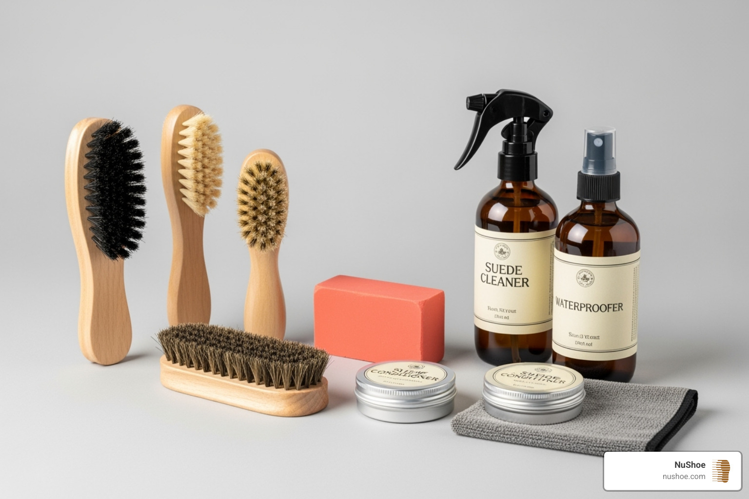 complete suede shoe care kit, including brushes, erasers, and sprays - suede restoration near me