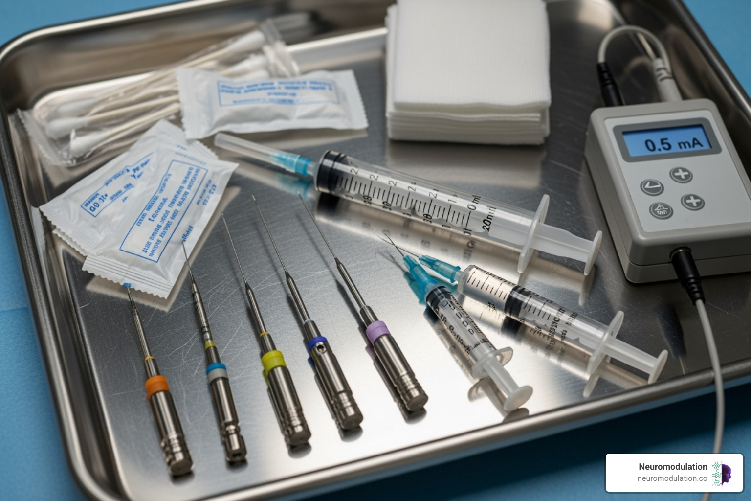 Standard equipment tray for a nerve block procedure - nerve block techniques