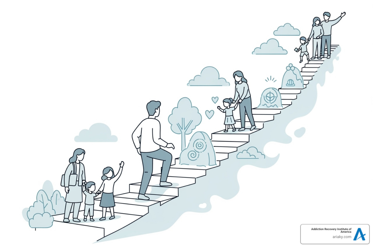 A graphic illustrating the continuum of care in addiction treatment, showing arrows connecting Medical Detox, Inpatient, PHP, IOP, and Outpatient levels of care, with family involvement as a central supporting element - drug rehab lexington ky A graphic illustrating the continuum of care in addiction treatment, showing arrows connecting Medical Detox, Inpatient, PHP, IOP, and Outpatient levels of care, with family involvement as a central supporting element - drug rehab lexington ky