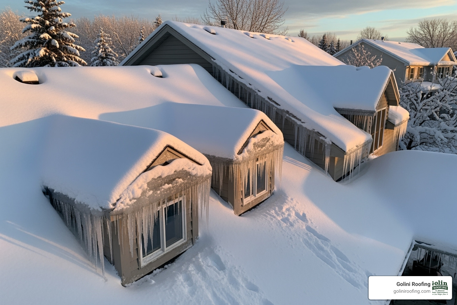 Image of snow and ice dams on a roof - residential roofing woburn ma Image of snow and ice dams on a roof - residential roofing woburn ma