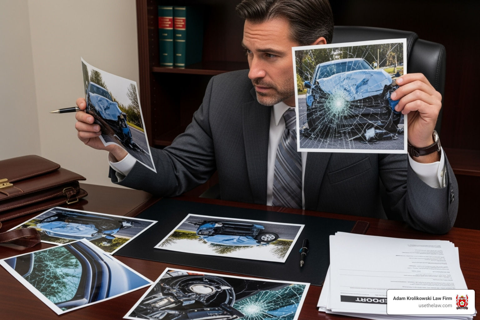 lawyer examining car crash evidence - auto accident attorney santa ana